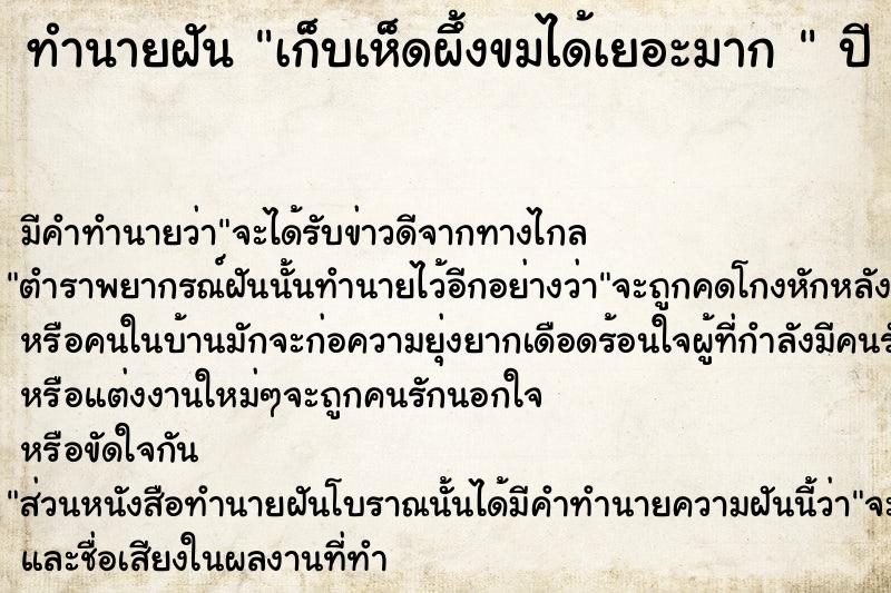 ทำนายฝัน เก็บเห็ดผึ้งขมได้เยอะมาก 